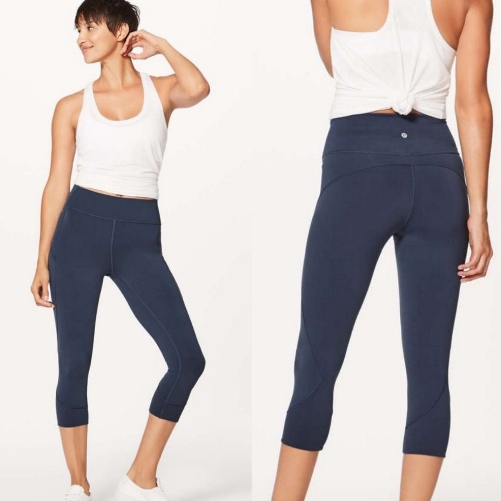 Lululemon In Movement Crop Leggings 2 Navy‎ Everlux Yoga Athleisure 19”